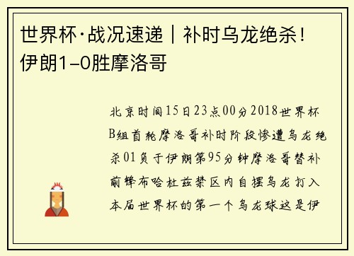 世界杯·战况速递｜补时乌龙绝杀！伊朗1-0胜摩洛哥